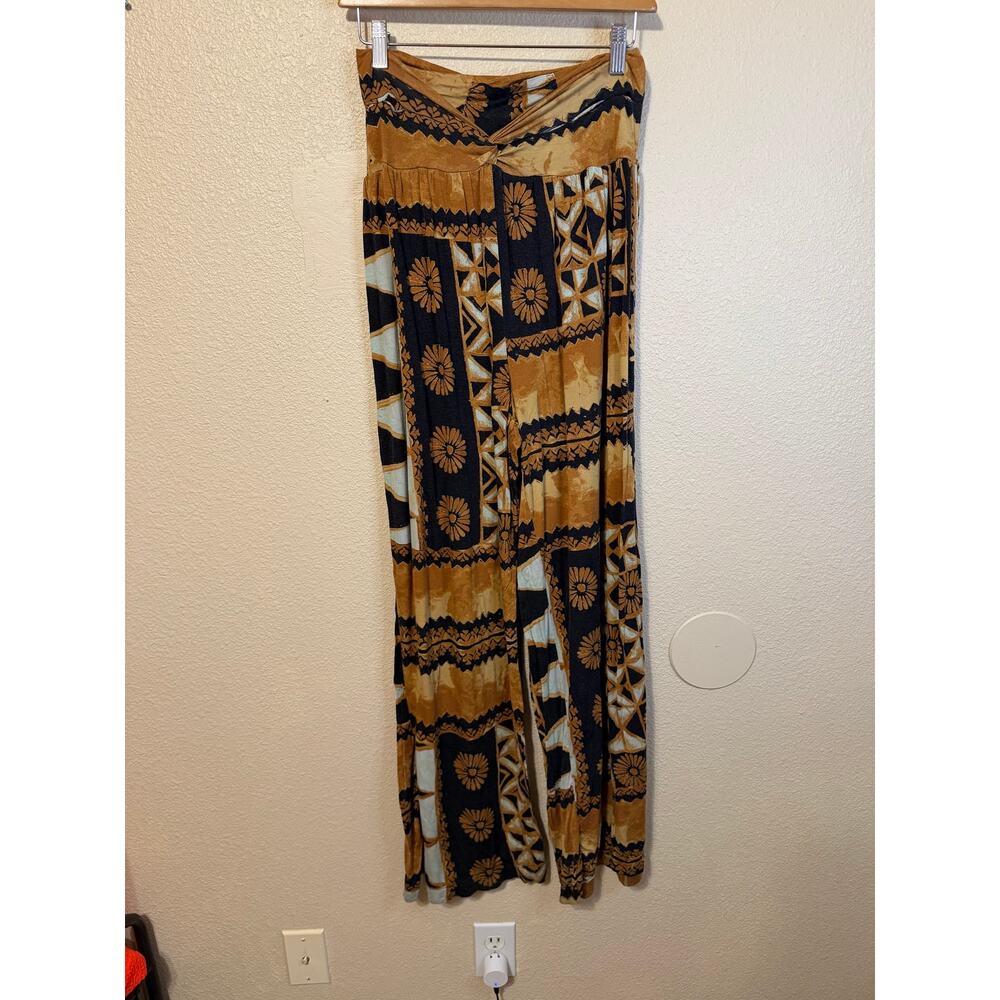 Free People Movement Boho Brown & Blue Printed Wide Leg Flowing Yoga Pants Med - Picture 9 of 13